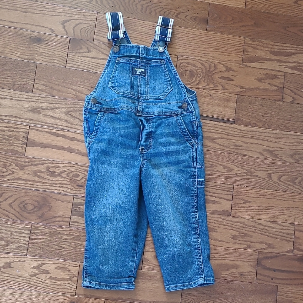 OshKosh B'gosh Blue Denim Overalls with Plaid Straps